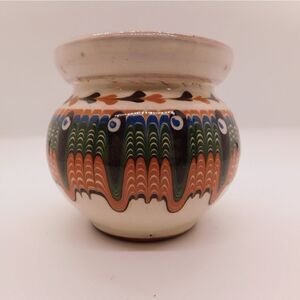 Peacock eye drip redware vase
